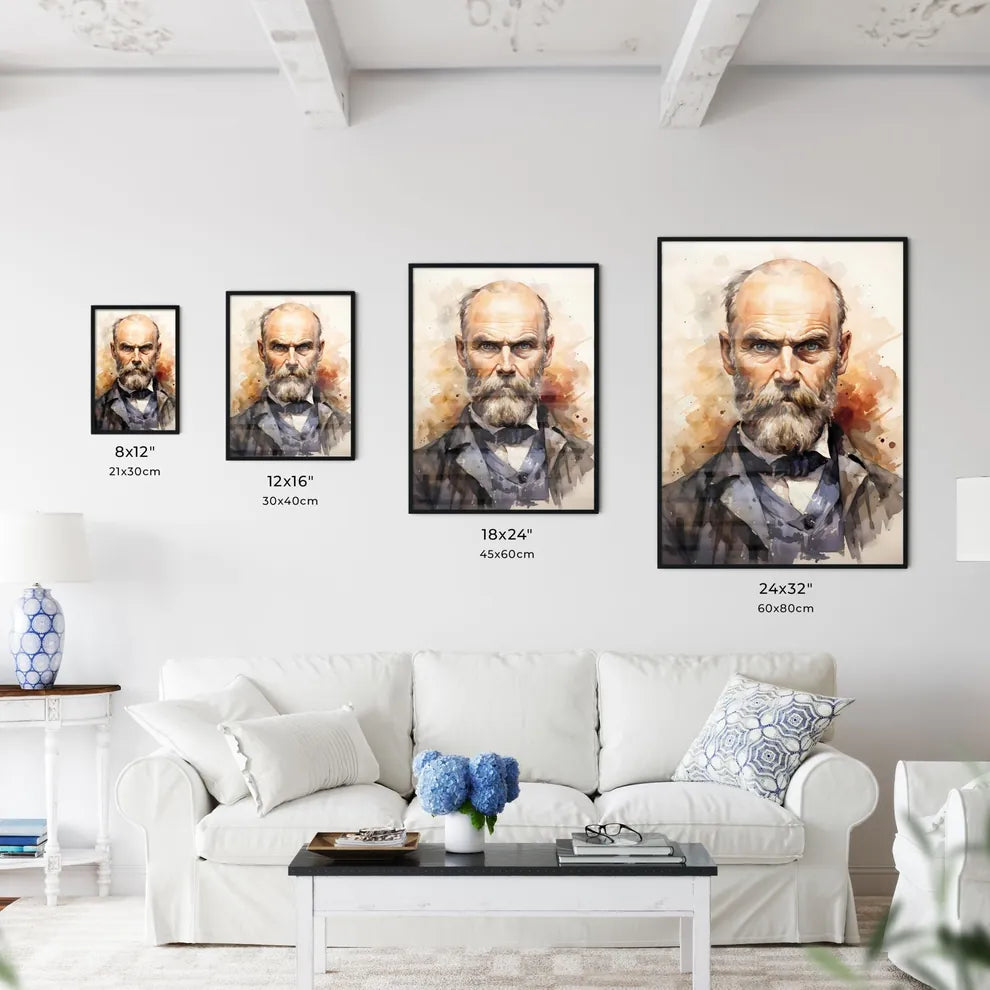 Alfred Nobel Watercolour Sketch Portrait - A - Kitchen Hangings