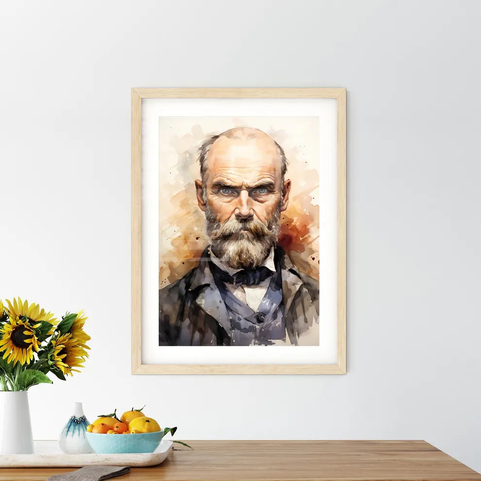 Alfred Nobel Watercolour Sketch Portrait - A Framed Print