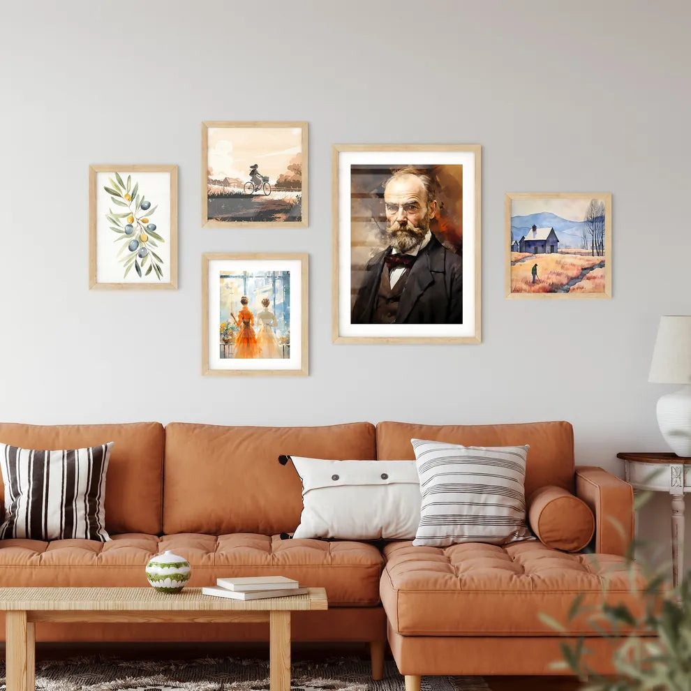 Alfred Nobel Watercolour Sketch Portrait  Wall Art