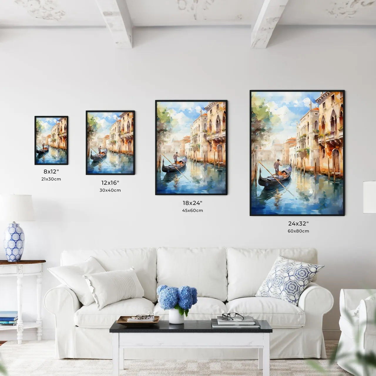 Amazing Venice - Artwork In Painting Style - A Painting Of A Gondola On A Canal With Buildings And Trees Size Chart