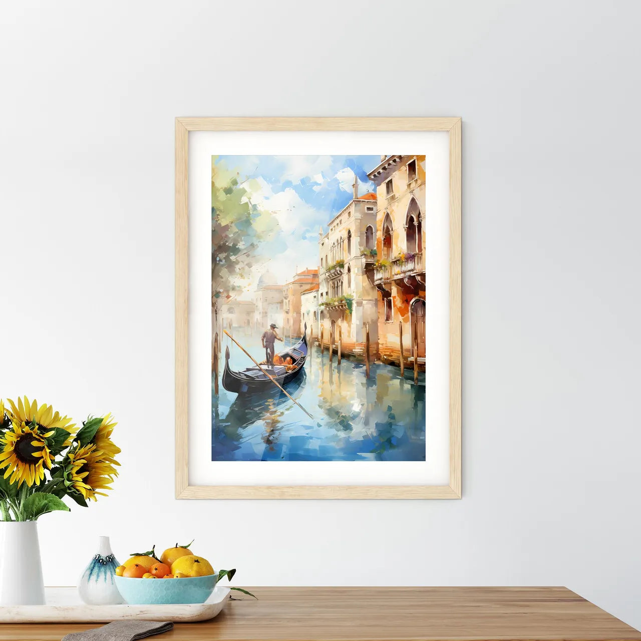 Amazing Venice - Artwork In Painting Style - A Painting Of A Gondola On A Canal With Buildings And Trees Custom Print
