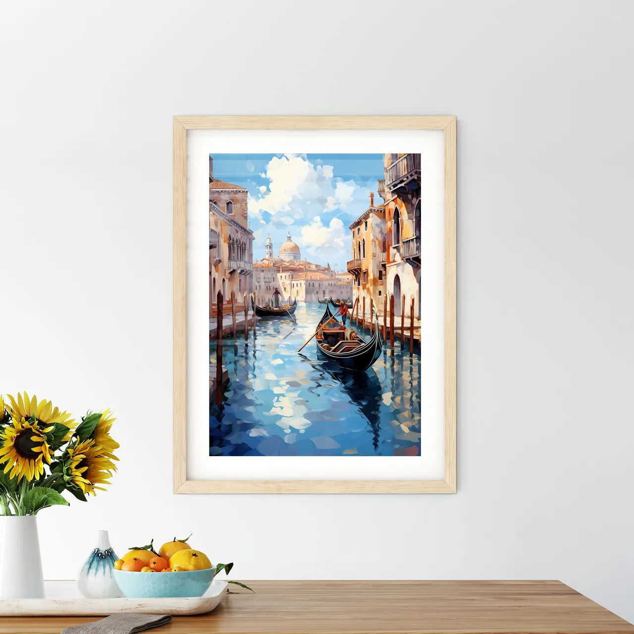 Amazing Venice - Artwork In Painting Style - A Gondolas On A Canal In A City Custom Print