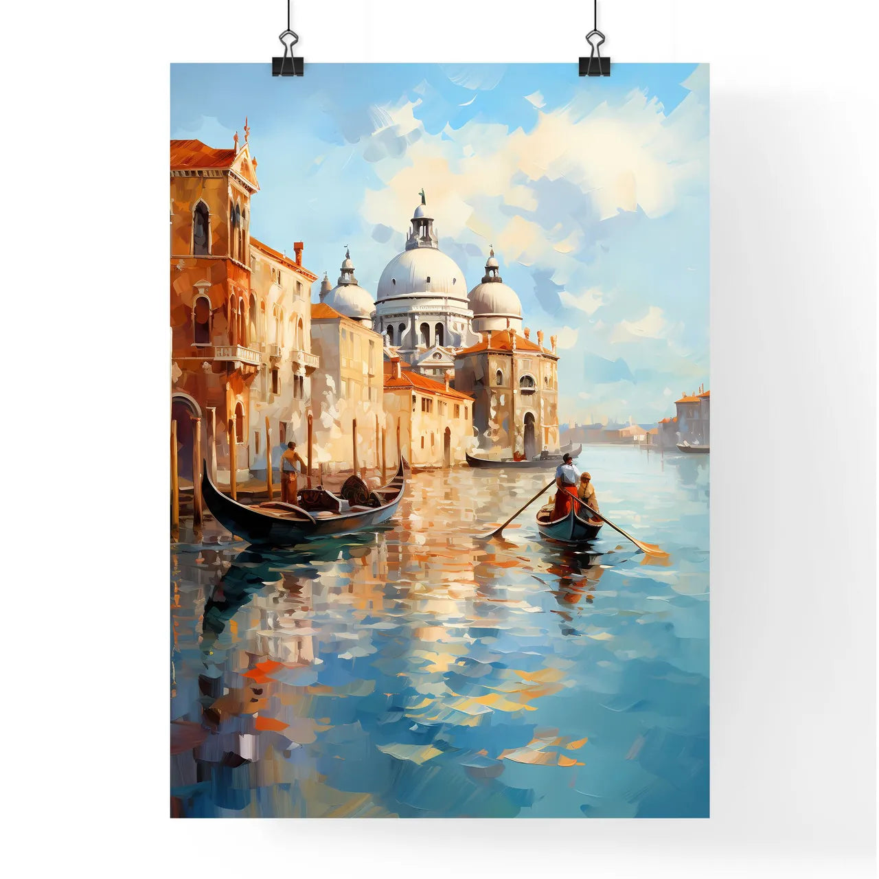 Amazing Venice - Artwork In Painting Style - A Painting Of A Canal With A Couple Of People In A Boat With Grand Canal In The Background Poster