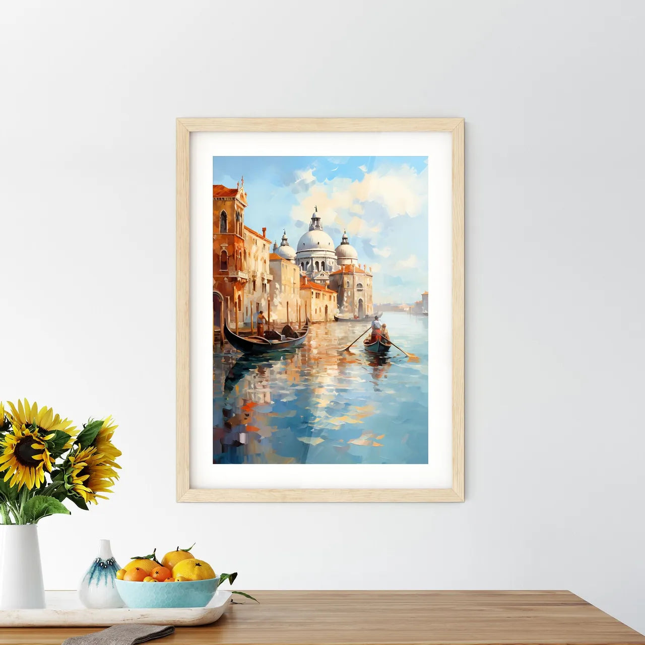 Amazing Venice - Artwork In Painting Style - A Painting Of A Canal With A Couple Of People In A Boat With Grand Canal In The Background Custom Print