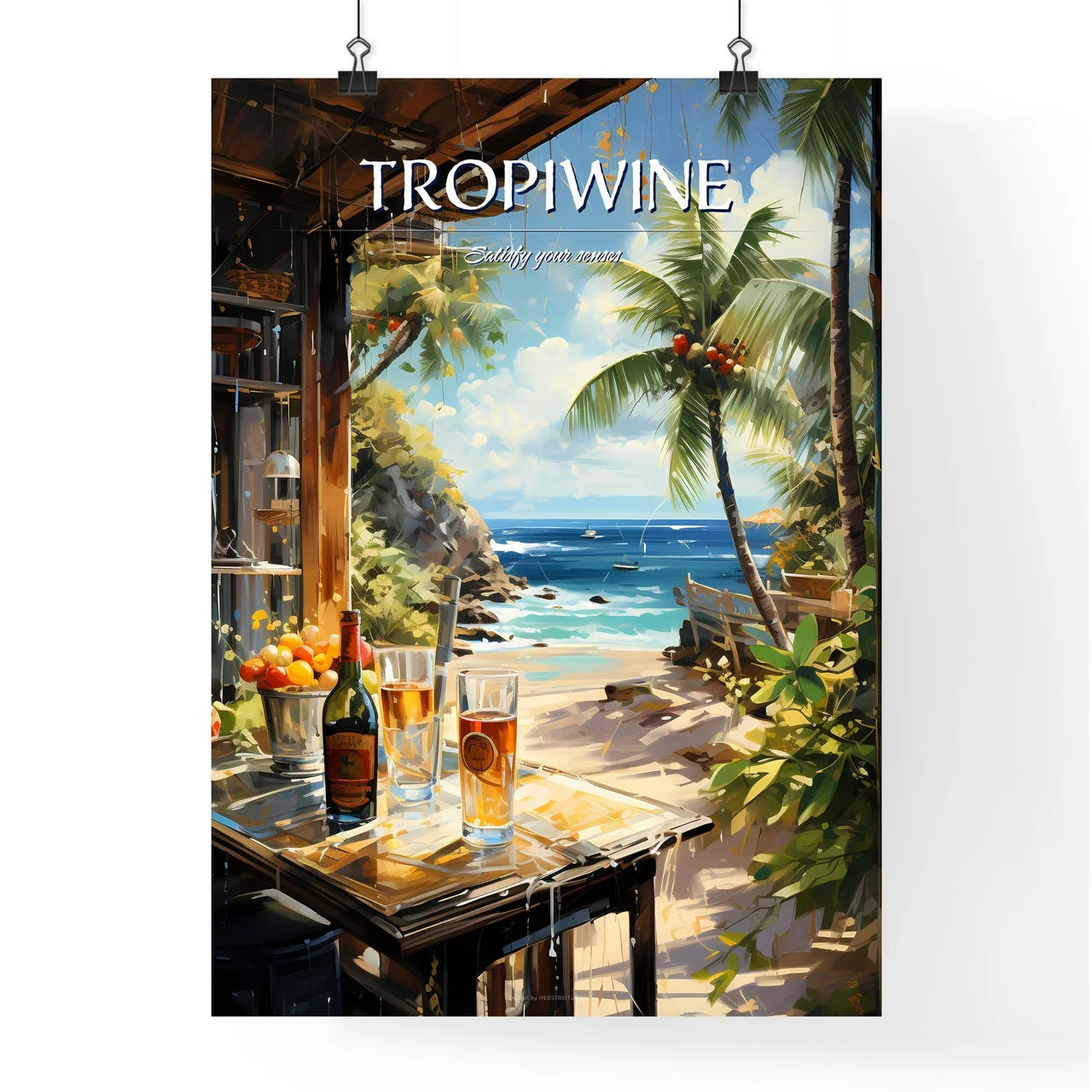 Art Summer Tropical Beach Wine Bar - A Table Poster