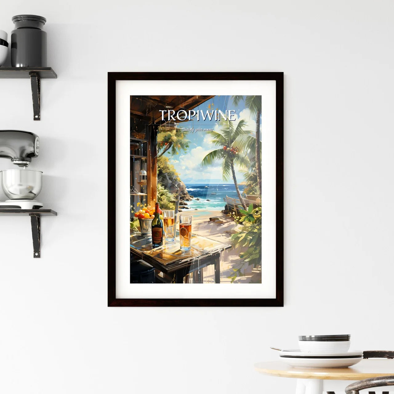 Art Summer Tropical Beach Wine Bar - A Table Framed Print