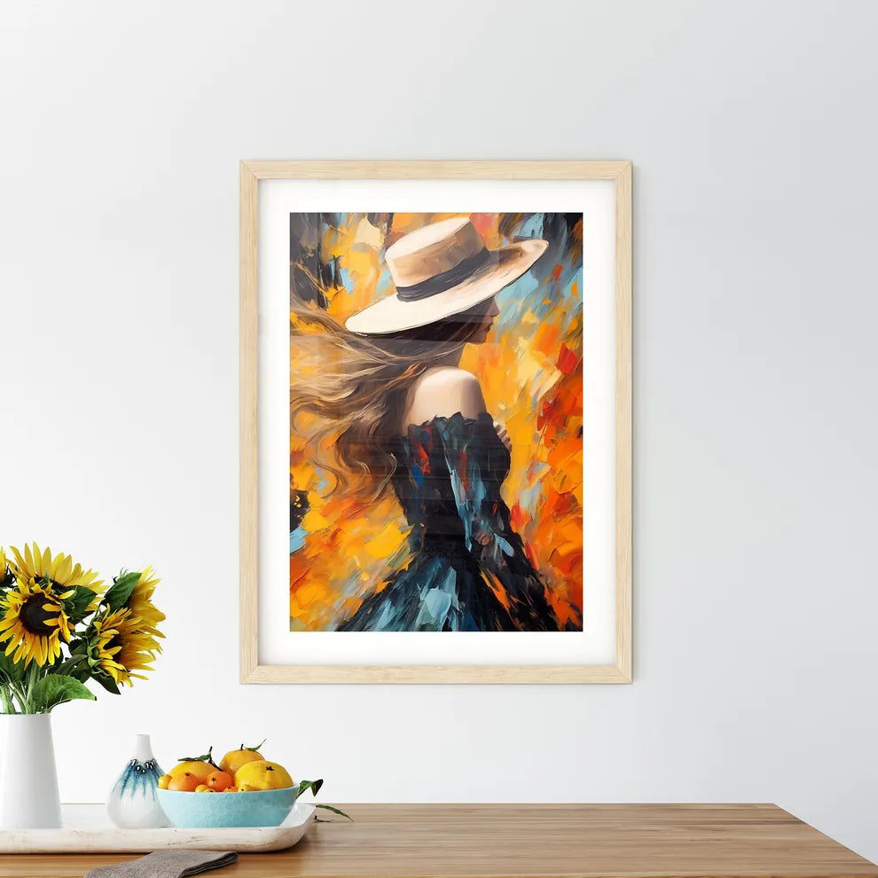 Back Of Woman With Big Hat And Shadow - A Pa Framed Print