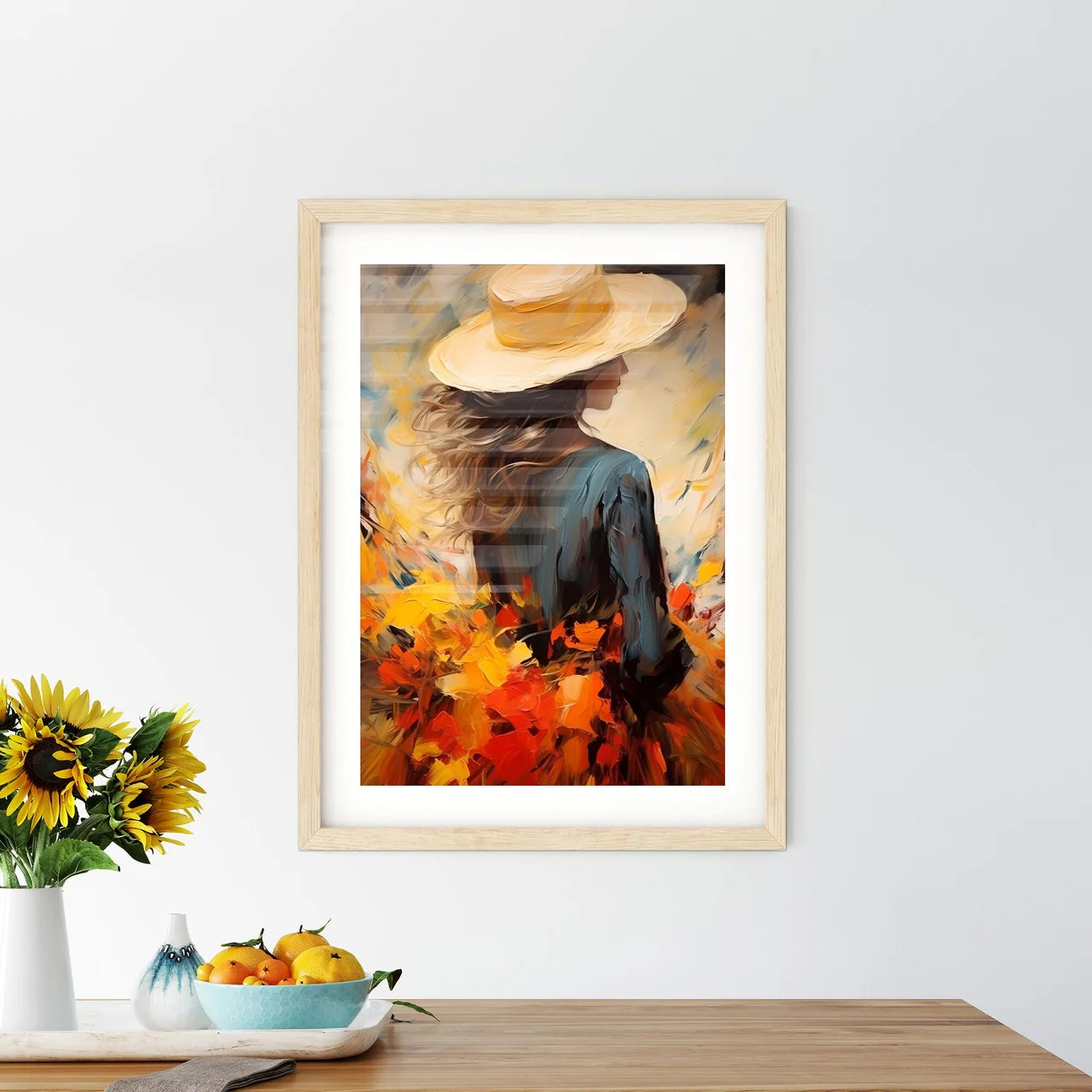 Back Of Woman With Big Hat And Shadow - A Pa Framed Print