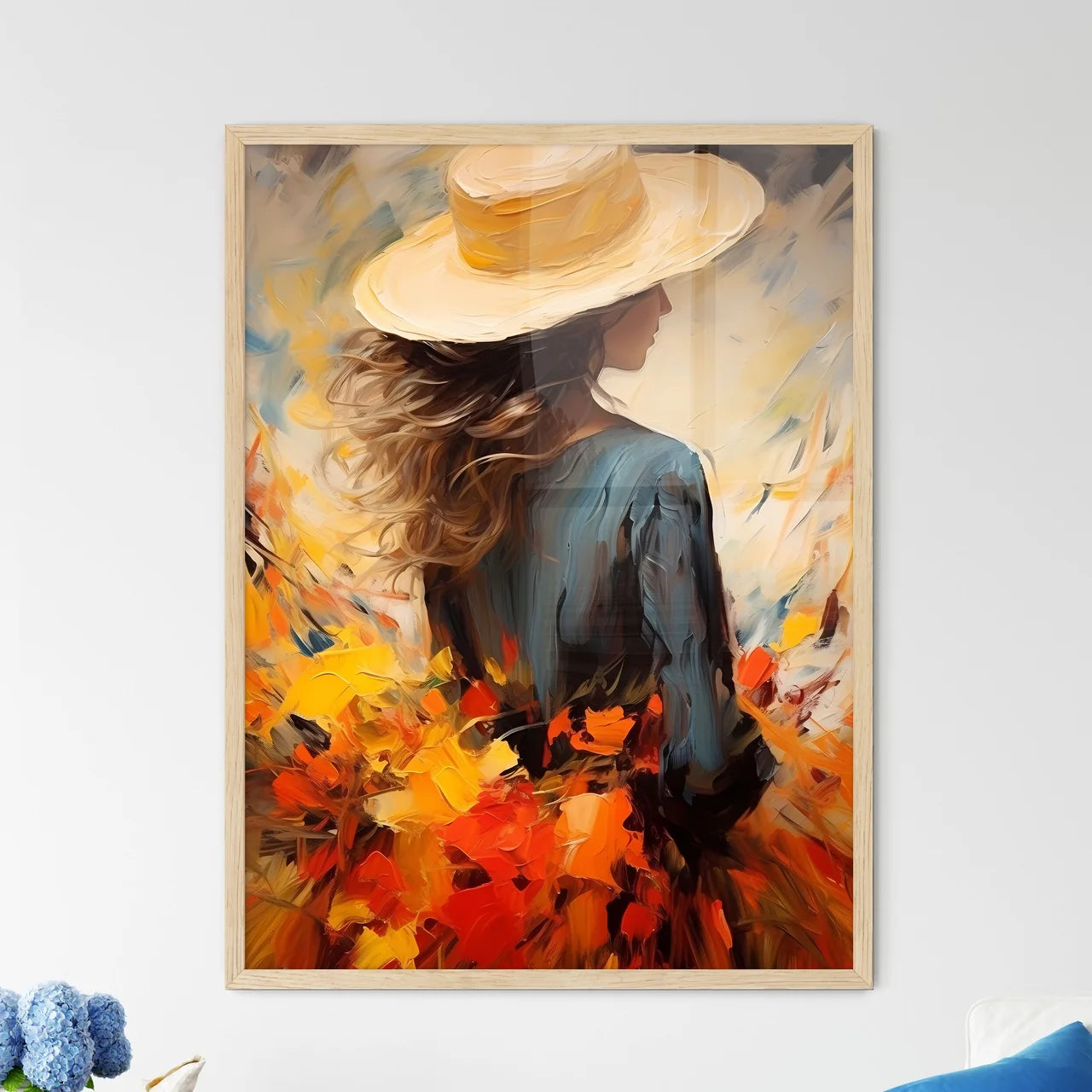 Back Of Woman With Big Hat And Shadow - A Pa - Framed Art Print