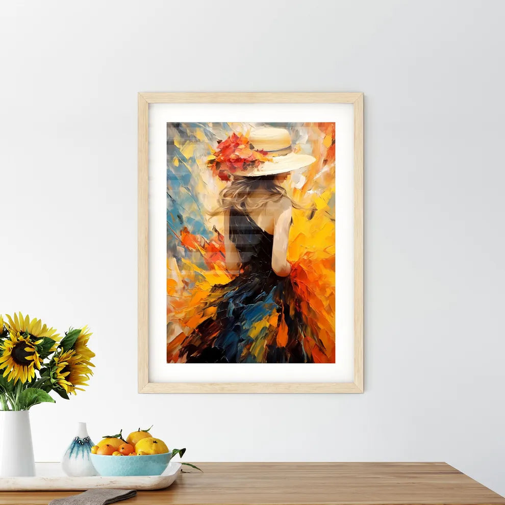 Back Of Woman With Big Hat And Shadow - A Pa Framed Print