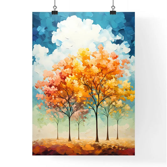 Background Of 5 Trees And Blue Sky - A Group Poster