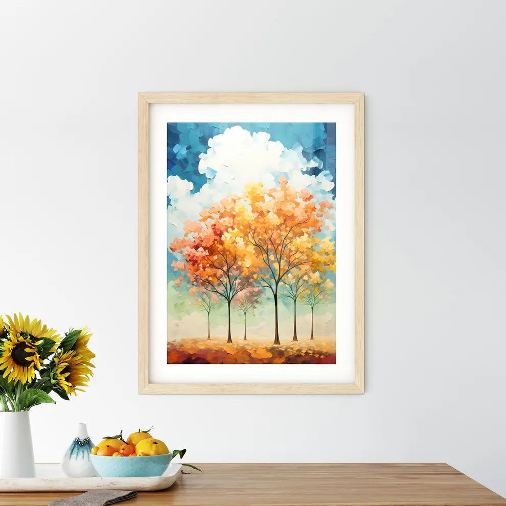 Background Of 5 Trees And Blue Sky - A Group Framed Print