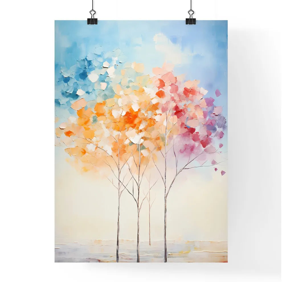 Background Of 5 Trees And Blue Sky - A Group Poster