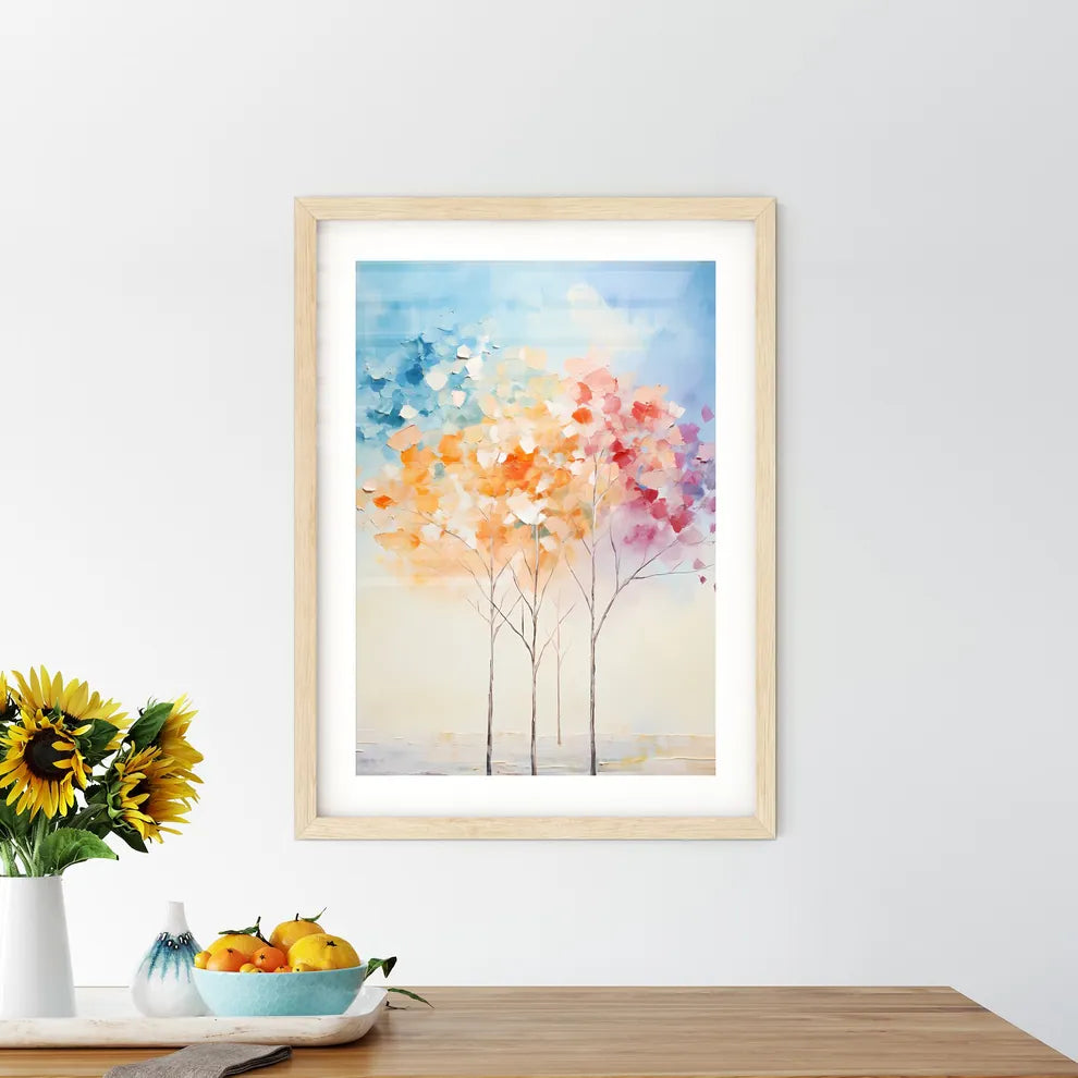 Background Of 5 Trees And Blue Sky - A Group Framed Print