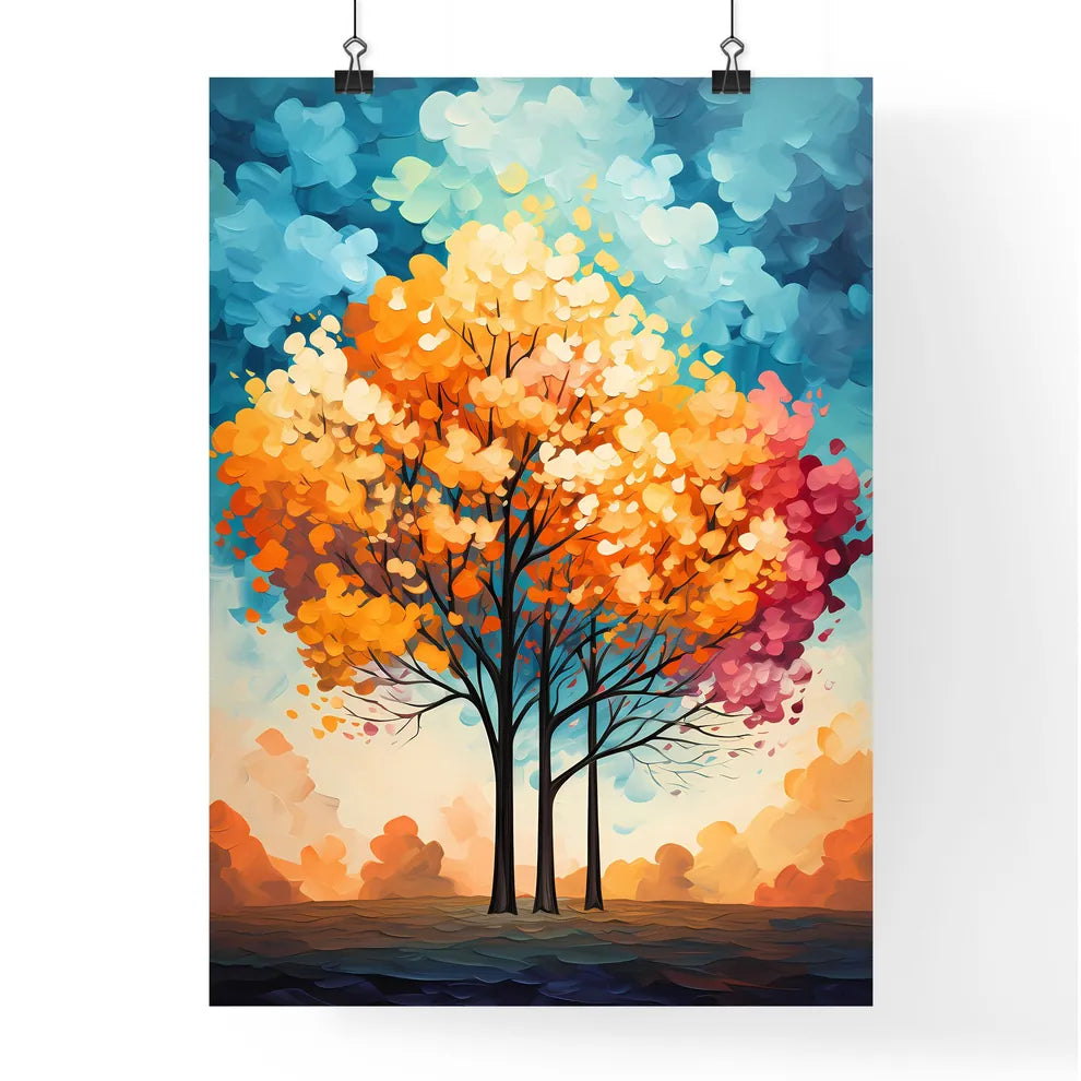 Background Of 5 Trees And Blue Sky - A Paint Poster