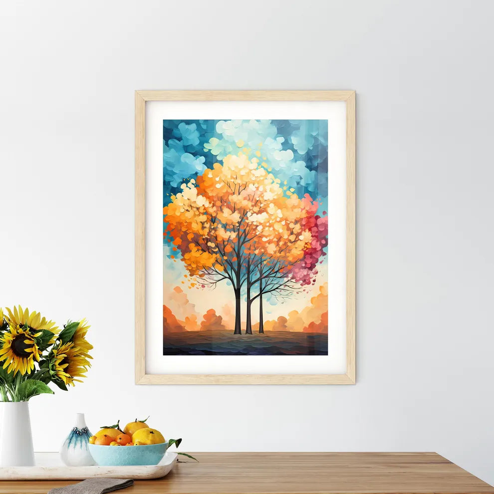 Background Of 5 Trees And Blue Sky - A Paint Framed Print