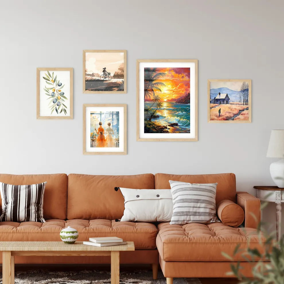Beach Paradise Sunset With Tropical Palm Tre Wall Art