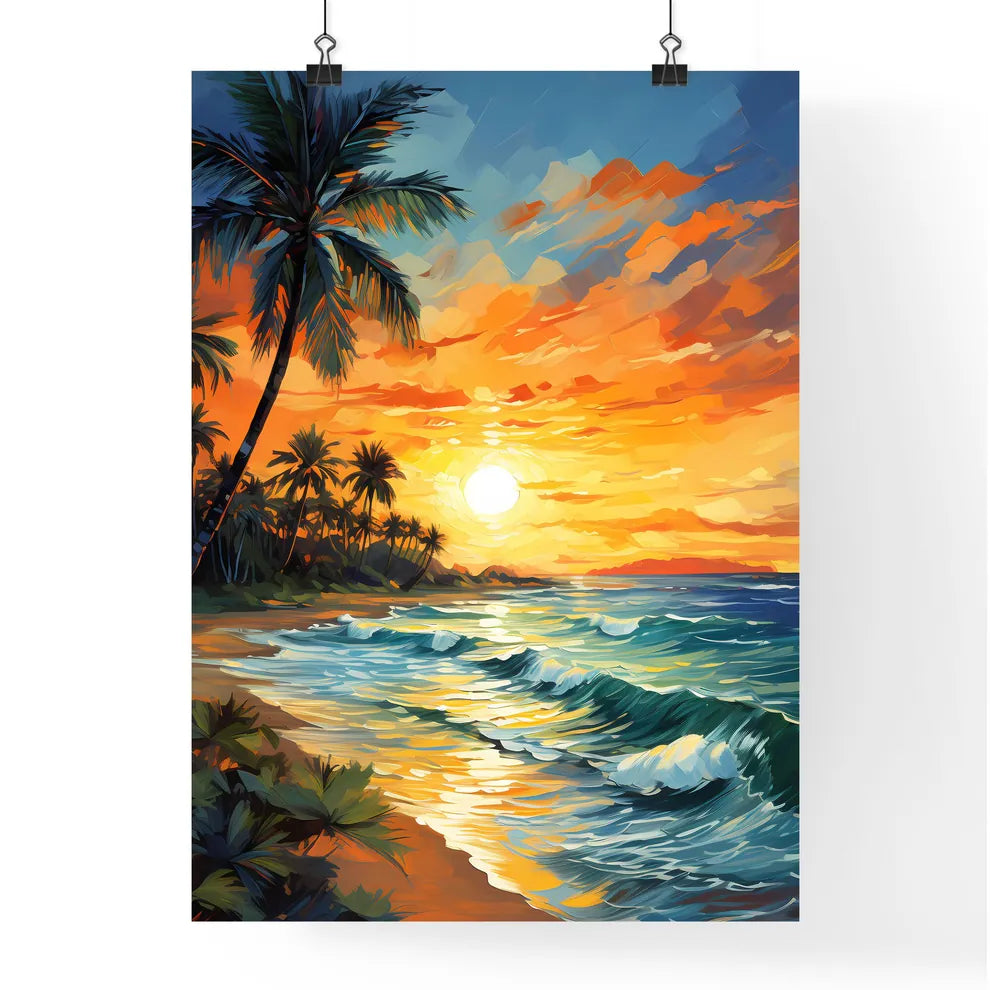 Beach Paradise Sunset With Tropical Palm Tre Poster