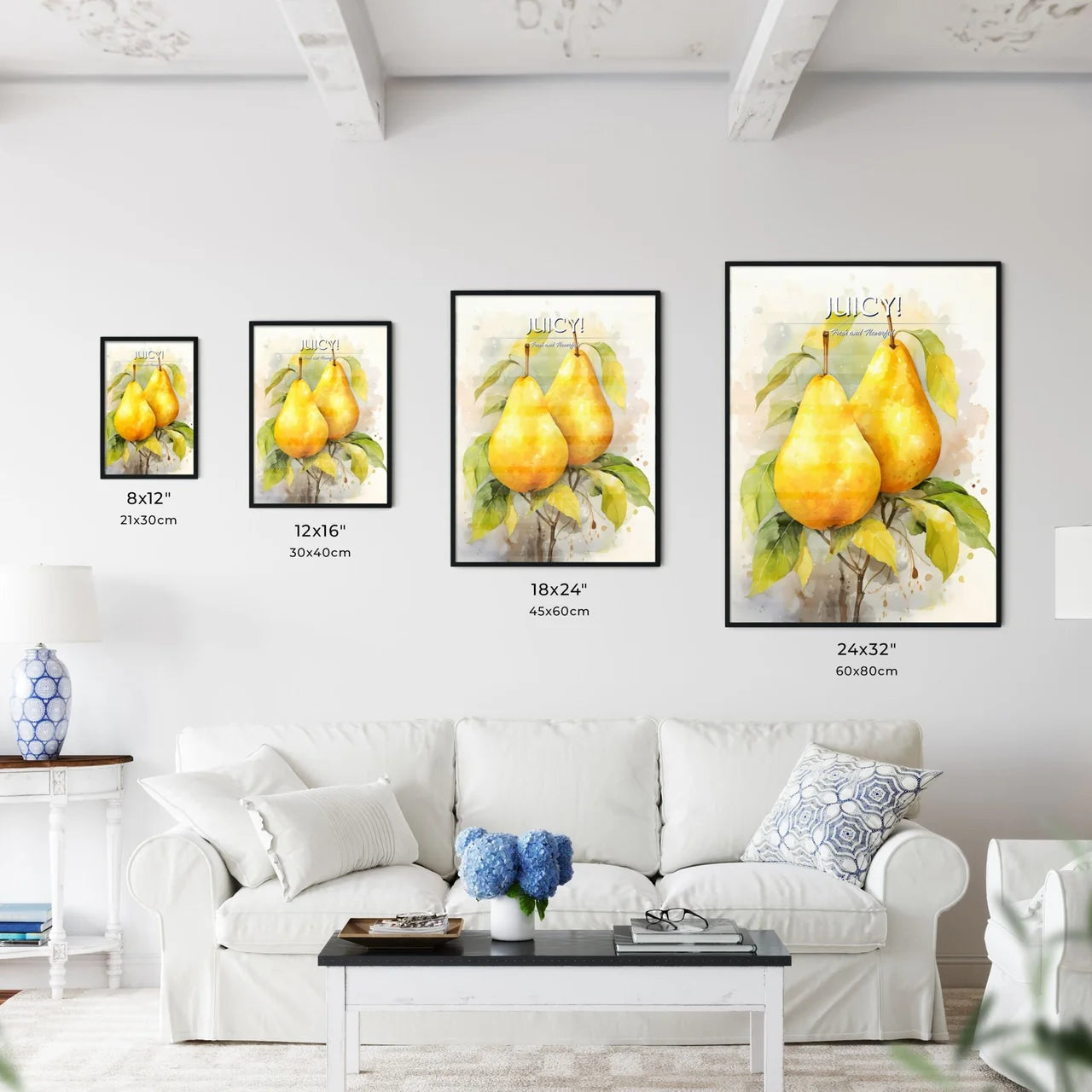 Beautiful Ripe Yellow Pears On A White Backg - Kitchen Hangings