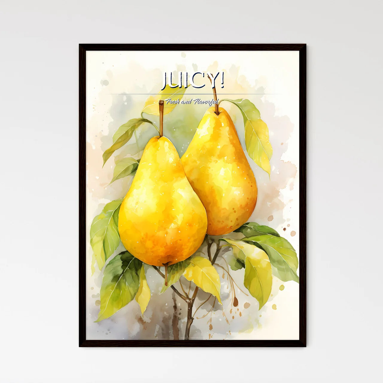 Beautiful Ripe Yellow Pears On A White Backg - Framed Art Print