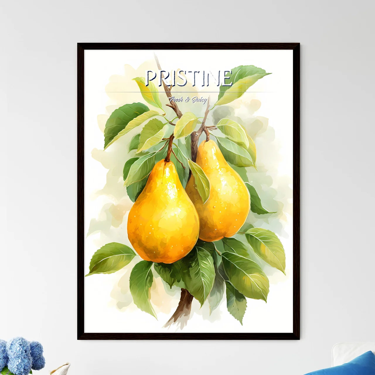 Beautiful Ripe Yellow Pears On A White Backg - Framed Art Print