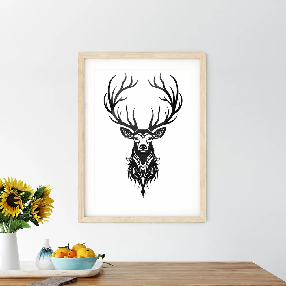 Black Silhouette Stag On White Background  Framed Print