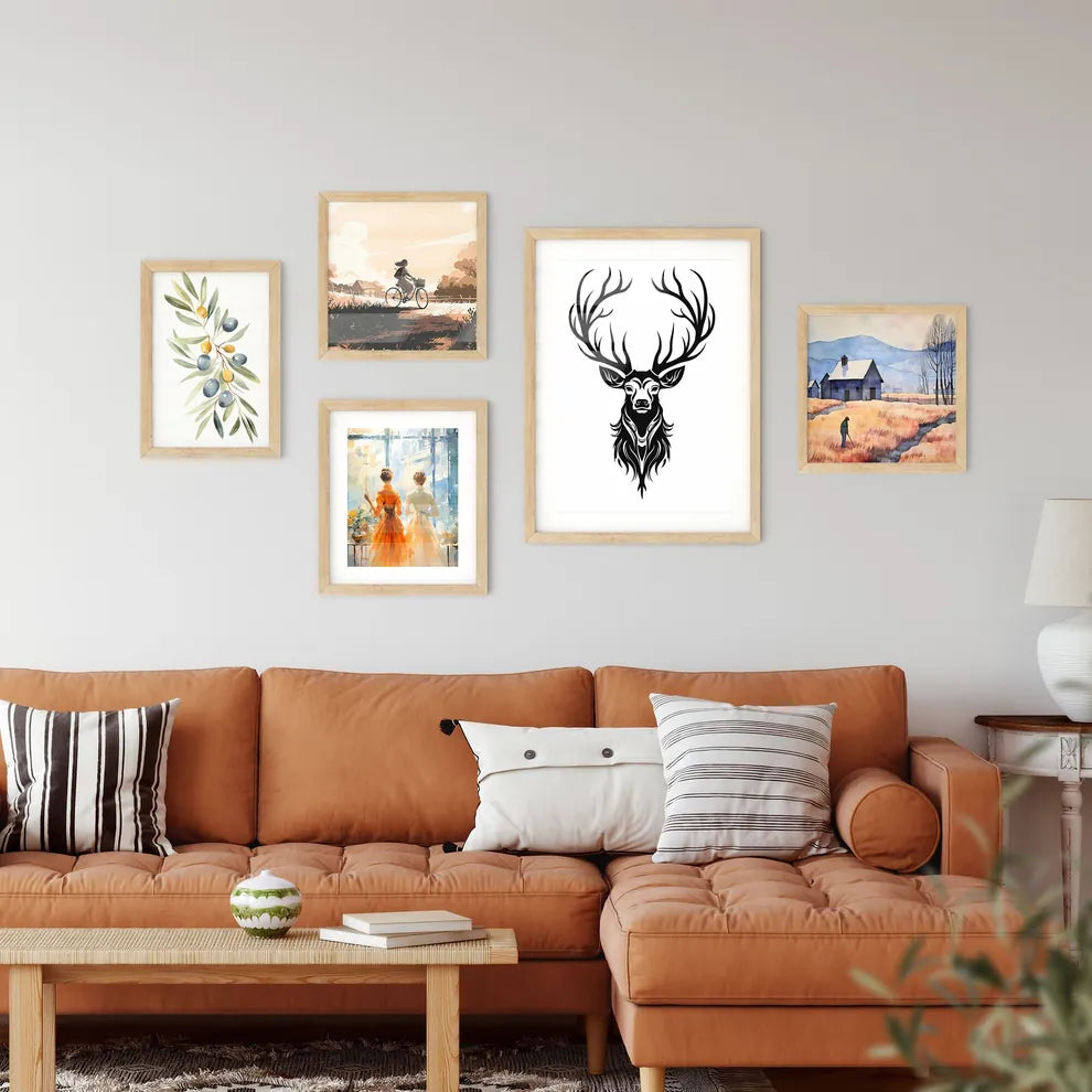 Black Silhouette Stag On White Background  Art Print