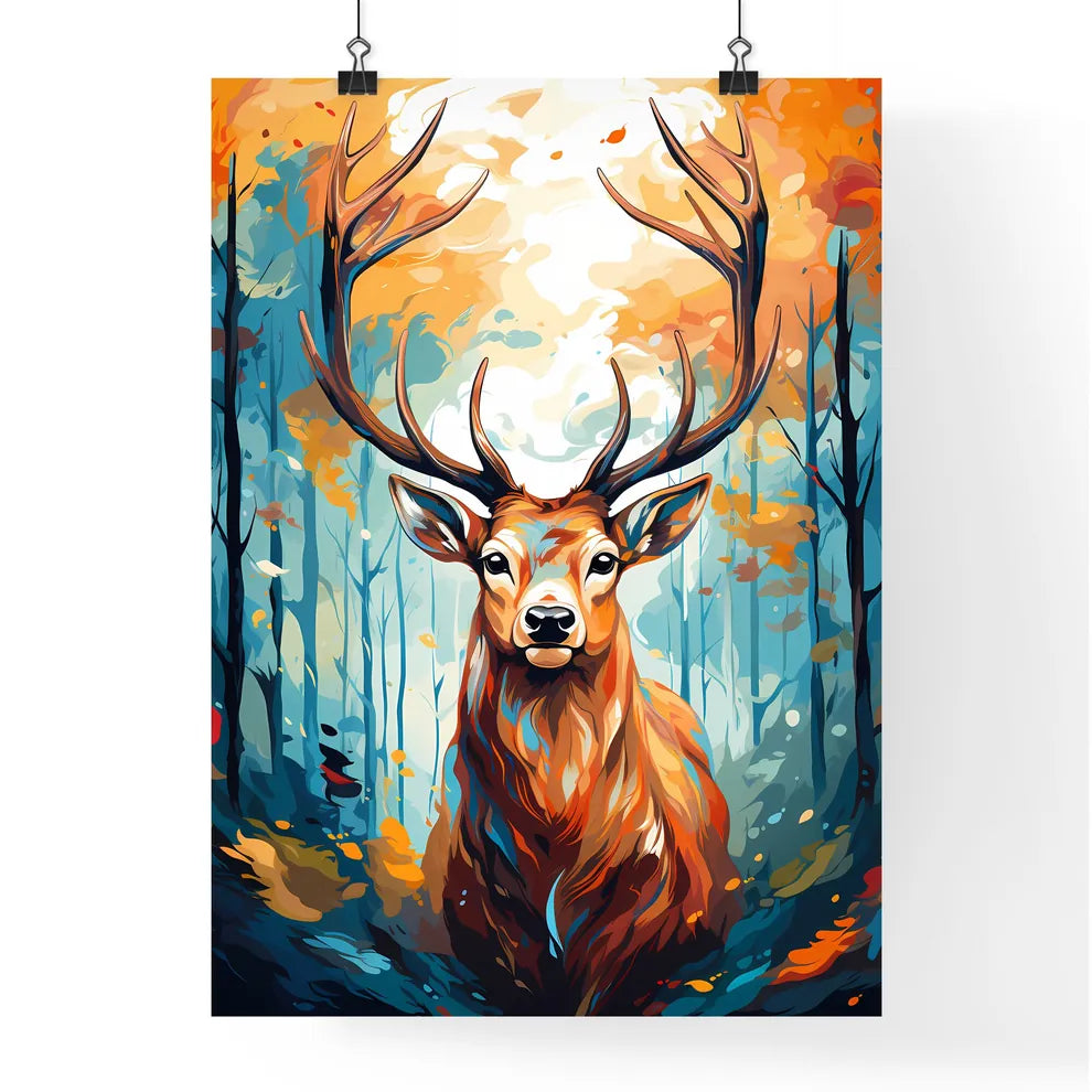 Black Silhouette Stag On White Background  Poster