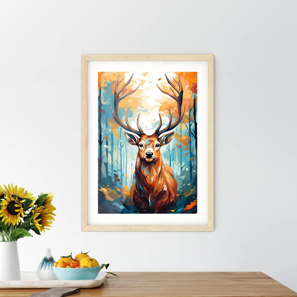 Black Silhouette Stag On White Background  Framed Print