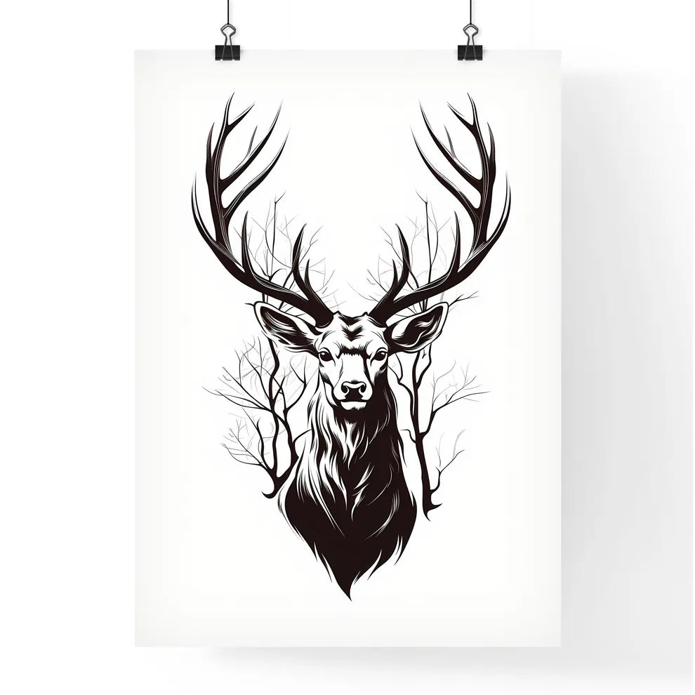 Black Silhouette Stag On White Background  Poster