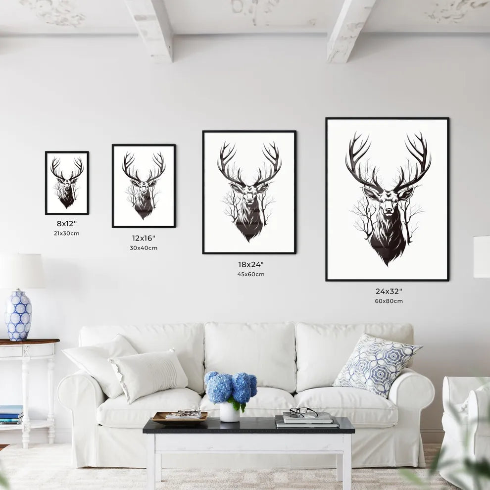 Black Silhouette Stag On White Background  Size Chart