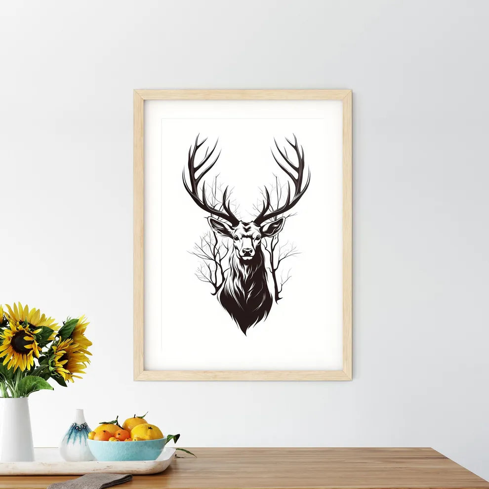 Black Silhouette Stag On White Background  Framed Print