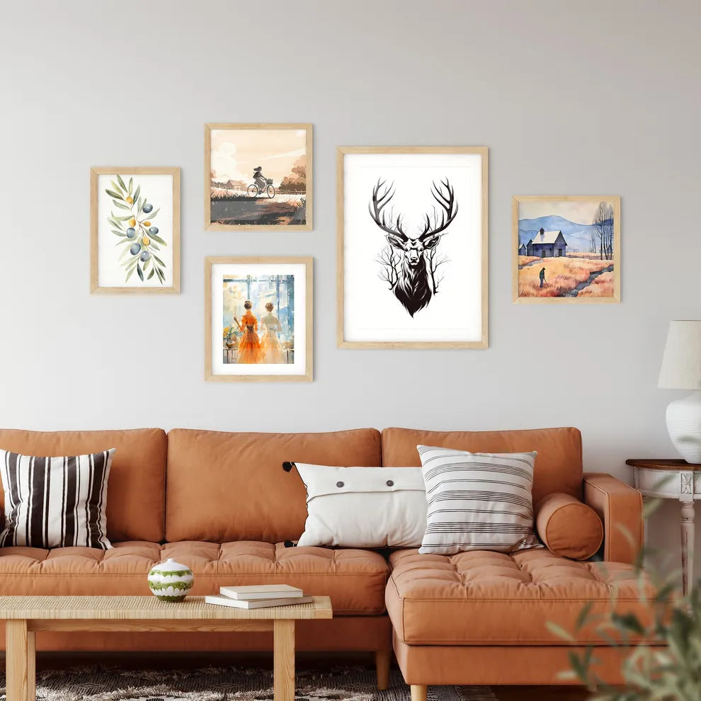 Black Silhouette Stag On White Background  Art Print