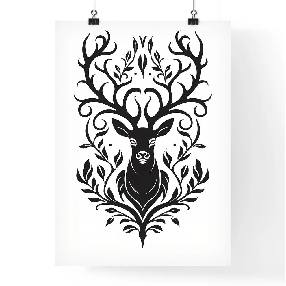 Black Silhouette Stag On White Background  Poster