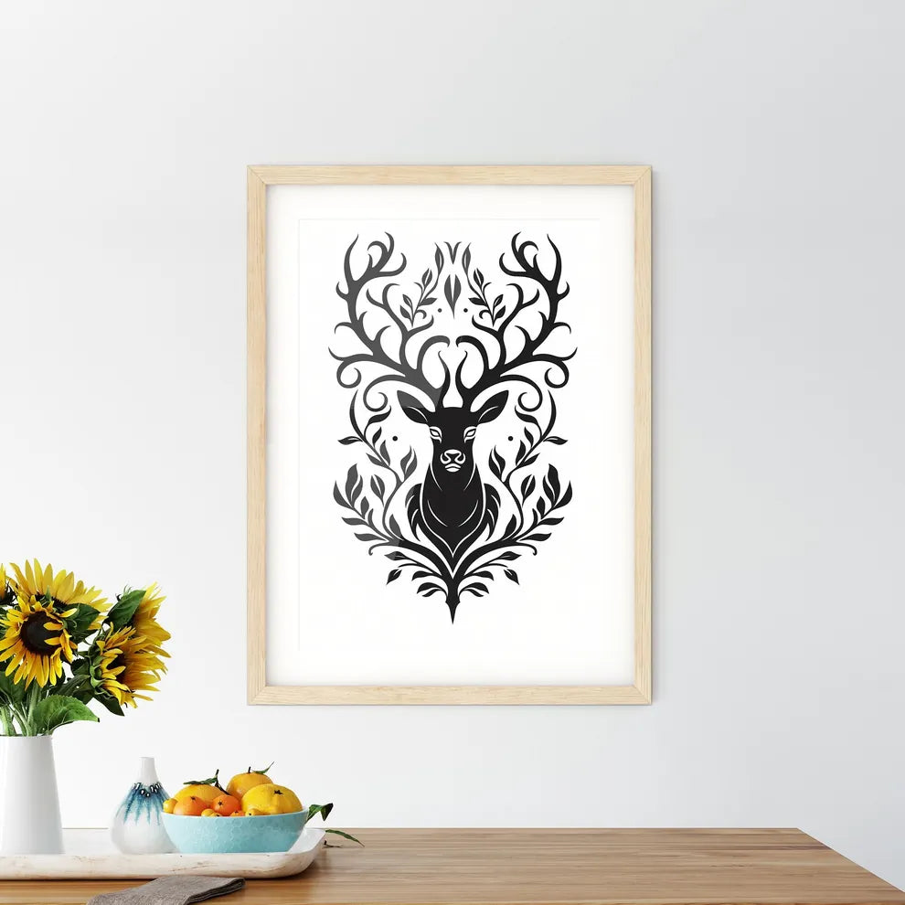 Black Silhouette Stag On White Background  Framed Print