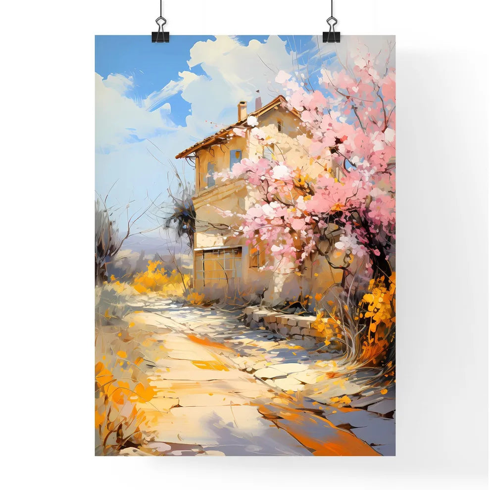 Blossoming Bush On Rural Surburb - A House With Pink Flowers On The Side Poster
