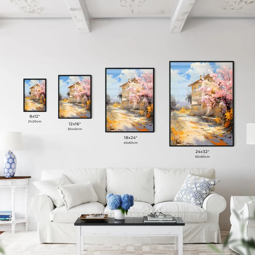 Blossoming Bush On Rural Surburb - A House With Pink Flowers On The Side Size Chart