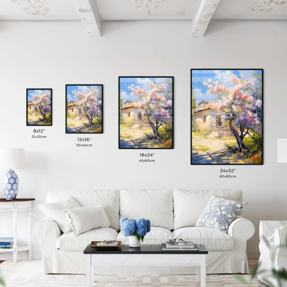 Blossoming Bush On Rural Surburb - A Tree With Pink Flowers In Front Of A House Size Chart