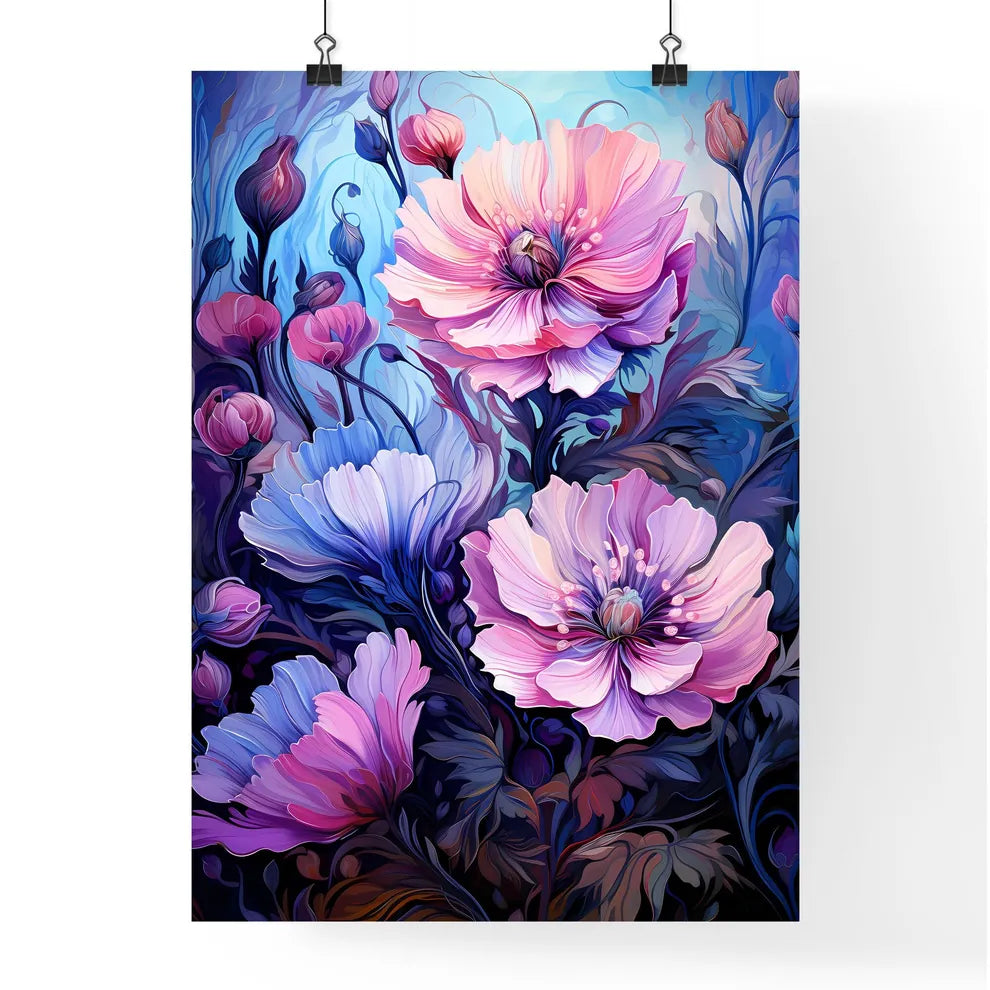Blue Flowers For Window Curtain Or Fabric -  Poster