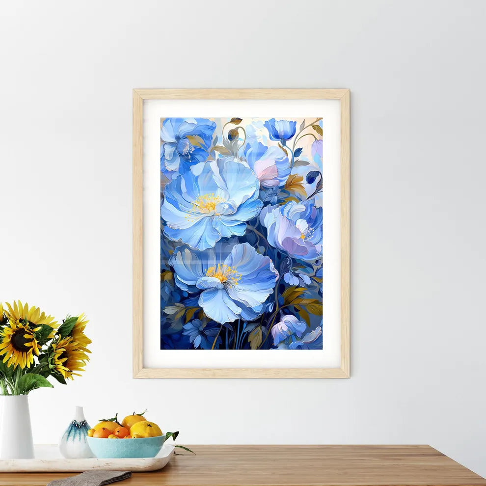 Blue Flowers For Window Curtain Or Fabric -  Framed Print