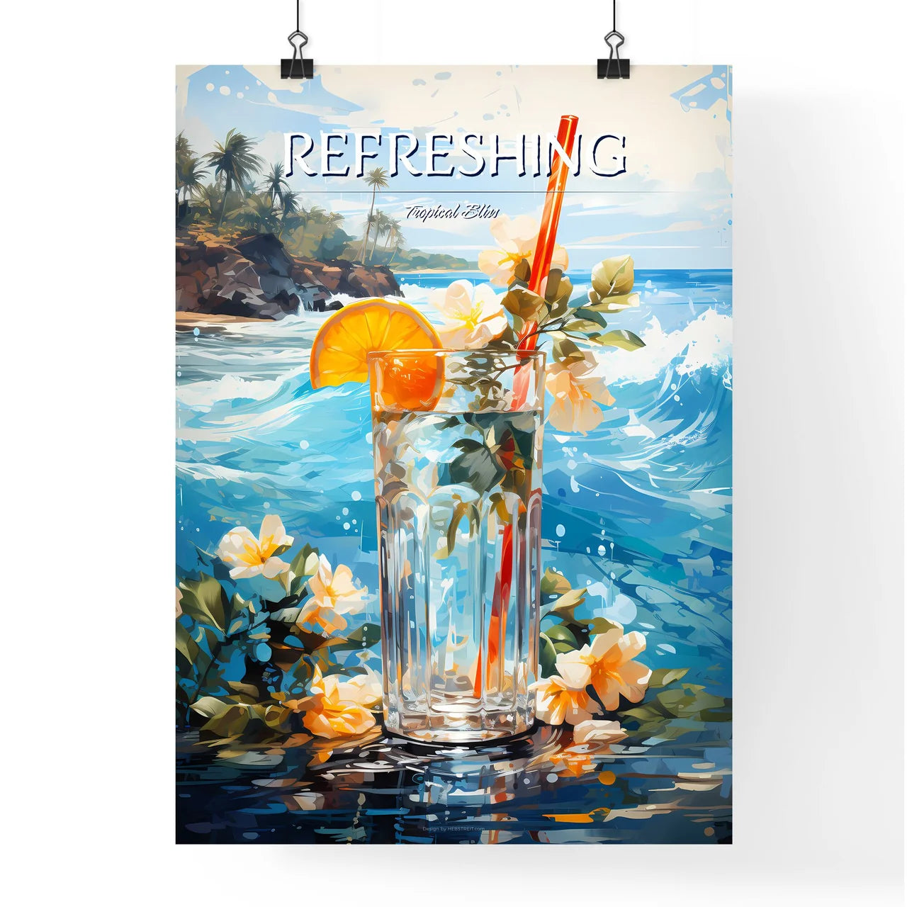 Blue Hawaii Drink - A Glass Of Water With Fl Poster