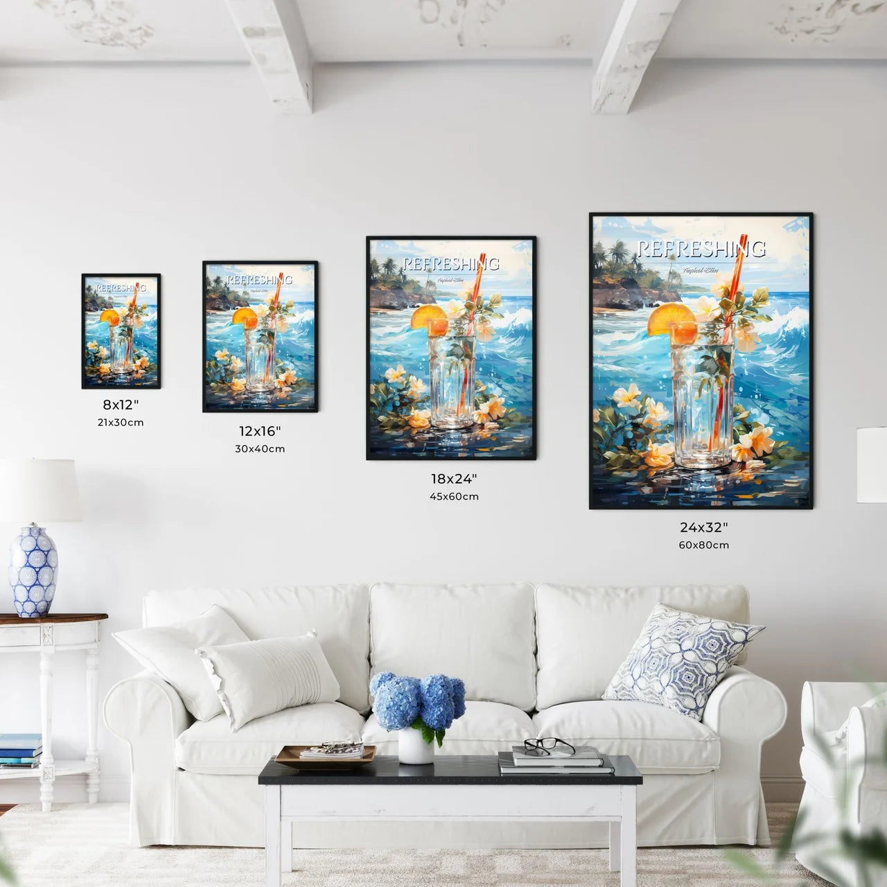Blue Hawaii Drink - A Glass Of Water With Fl - Kitchen Hangings