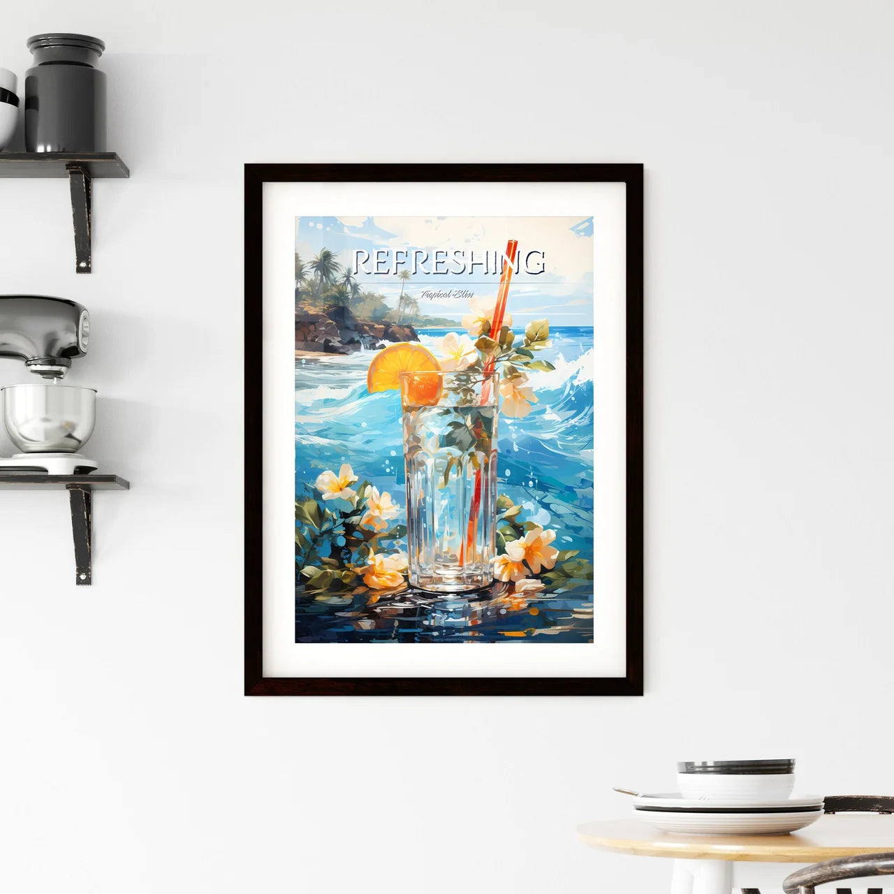 Blue Hawaii Drink - A Glass Of Water With Fl Framed Print