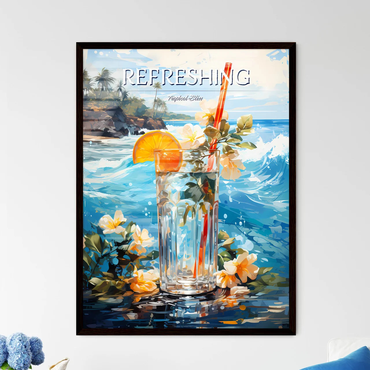 Blue Hawaii Drink - A Glass Of Water With Fl - Framed Art Print