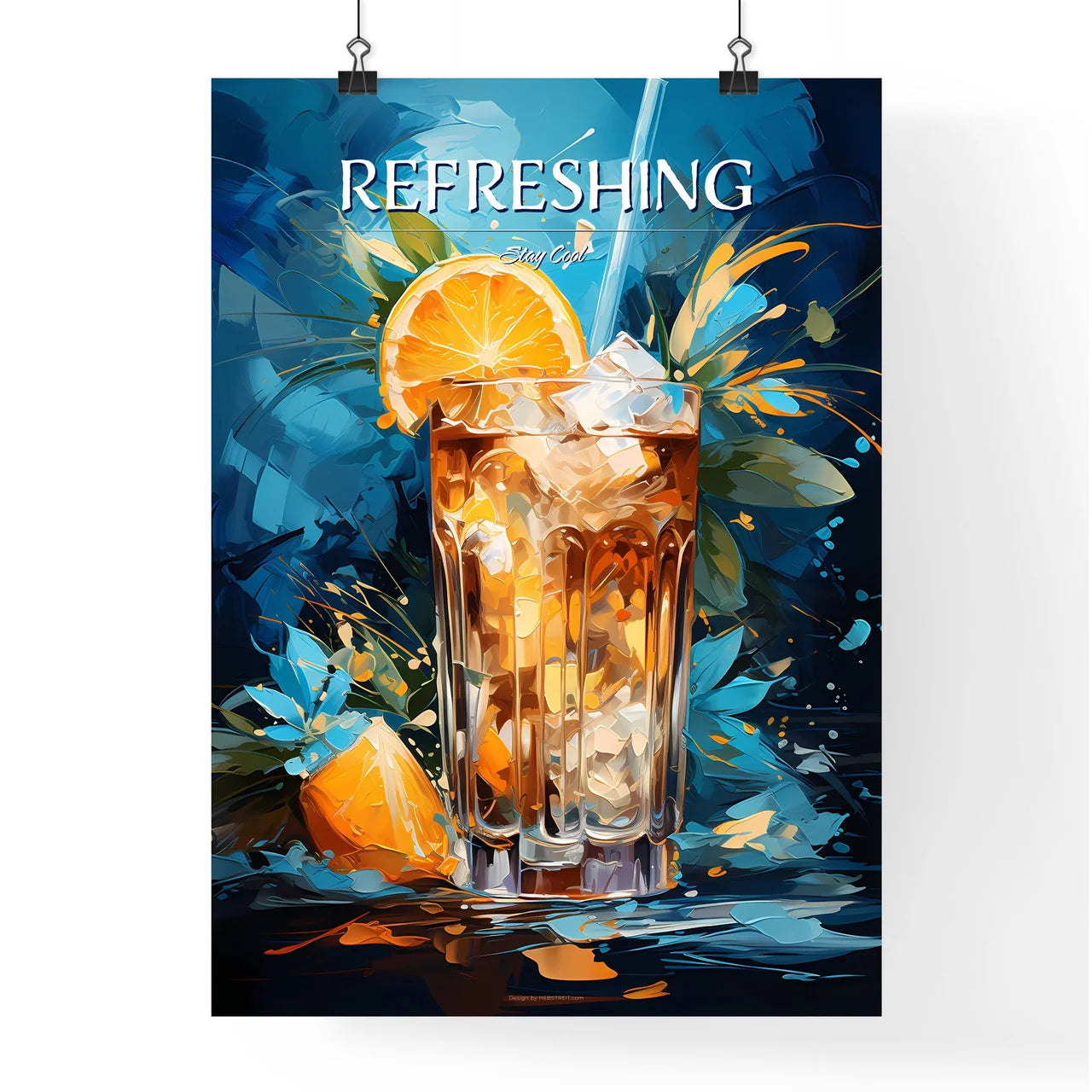 Blue Hawaii Drink - A Glass Of Ice Tea With  Poster