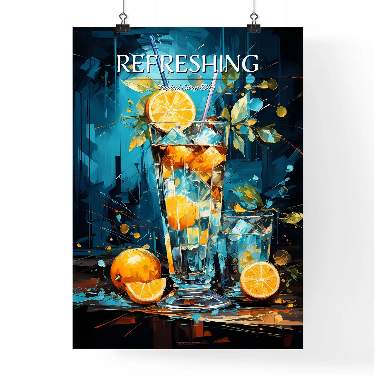 Blue Lagoon Cocktail - A Glass Of Ice And Or Poster