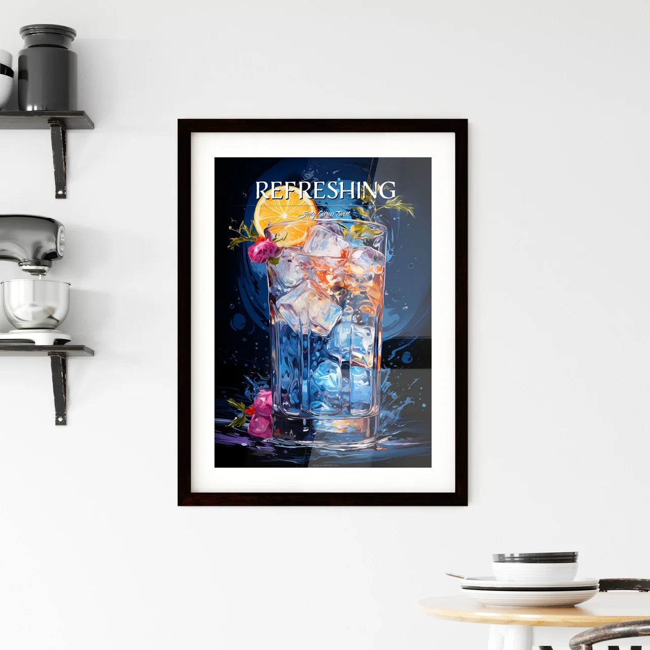 Blue Lagoon Cocktail - A Glass Of Ice And A  Framed Print