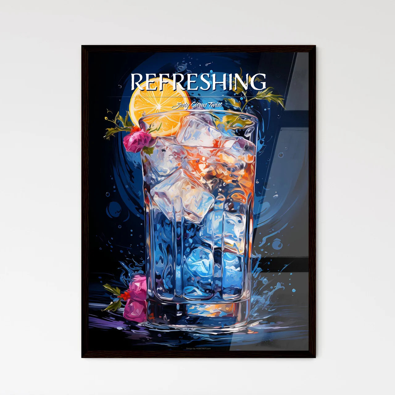 Blue Lagoon Cocktail - A Glass Of Ice And A  - Framed Art Print