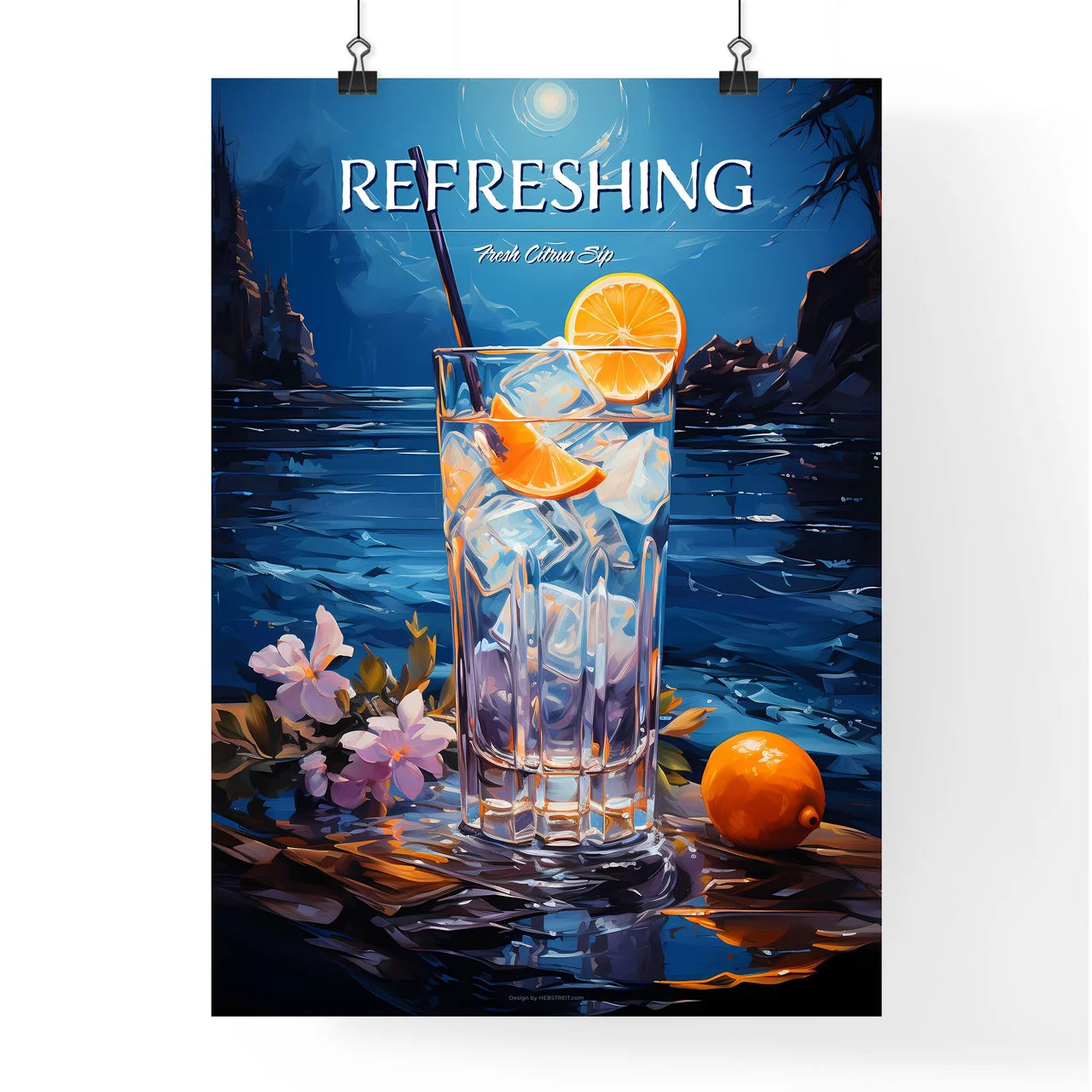 Blue Lagoon Cocktail - A Glass Of Ice Cubes  Poster