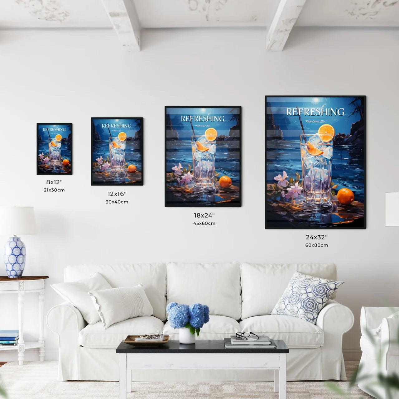 Blue Lagoon Cocktail - A Glass Of Ice Cubes  - Kitchen Hangings